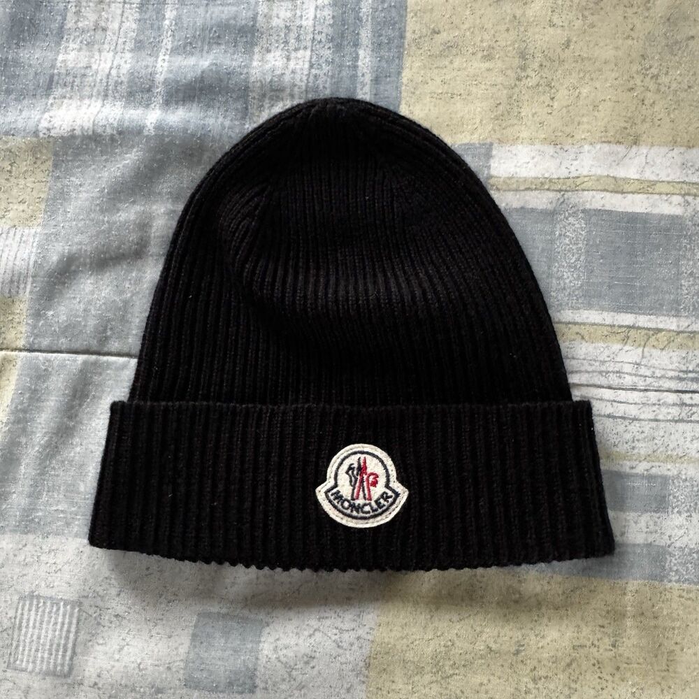 Moncler Black Berretto Winter Logo Stretch Men’s Beanie